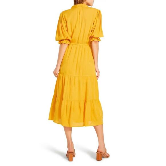 BB Dakota x Steve Madden Women Yellow Hidalgo Tie Front Ruffle Midi Dress Size S - Picture 2 of 7